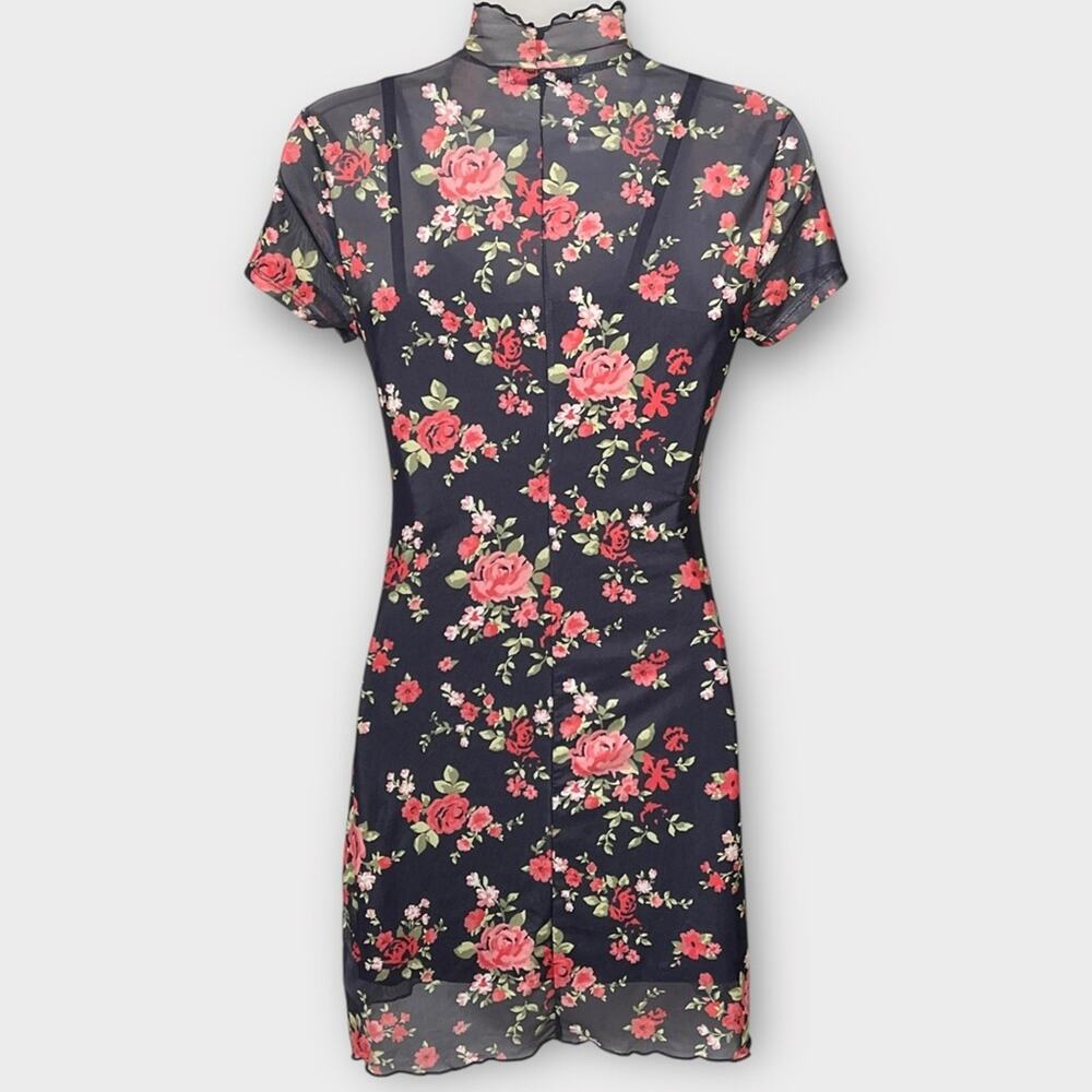 ARIZONA Y2K Black & Red Rose Print Mesh Mini Dress Size Small - Picture 4 of 6